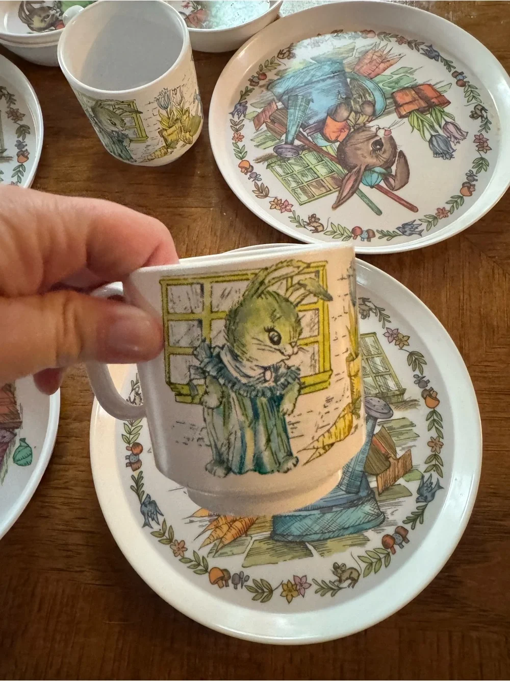 13 Piece 1970s Oneida Ware Peter Rabbit Melamine Dish Set